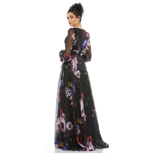 Mac Duggal Women’s Long Sleeve Floral Chiffon Gown Multicolor Size 8 NWT - Picture 3 of 12